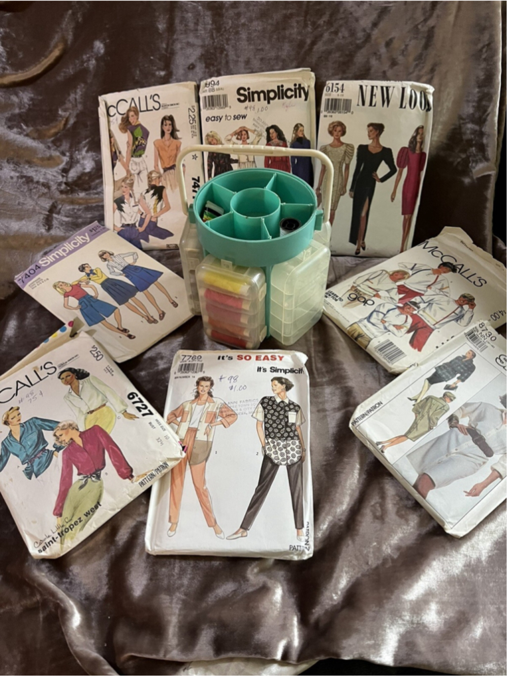 Lot of 8 Vintage Simplicity Sewing Patterns mixed lot WITH A SEWING CADDY